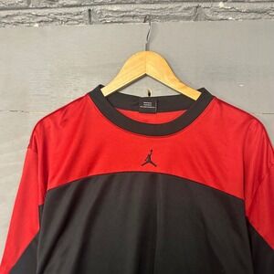 Jordan Brand Mens Long Sleeve Colorblock Jumpman Basketball Shirt Red Black